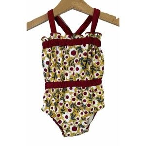 Hanna Andersson Girls One Piece Mustard Yellow Floral Swim Suit Size 70cm 6-12mo